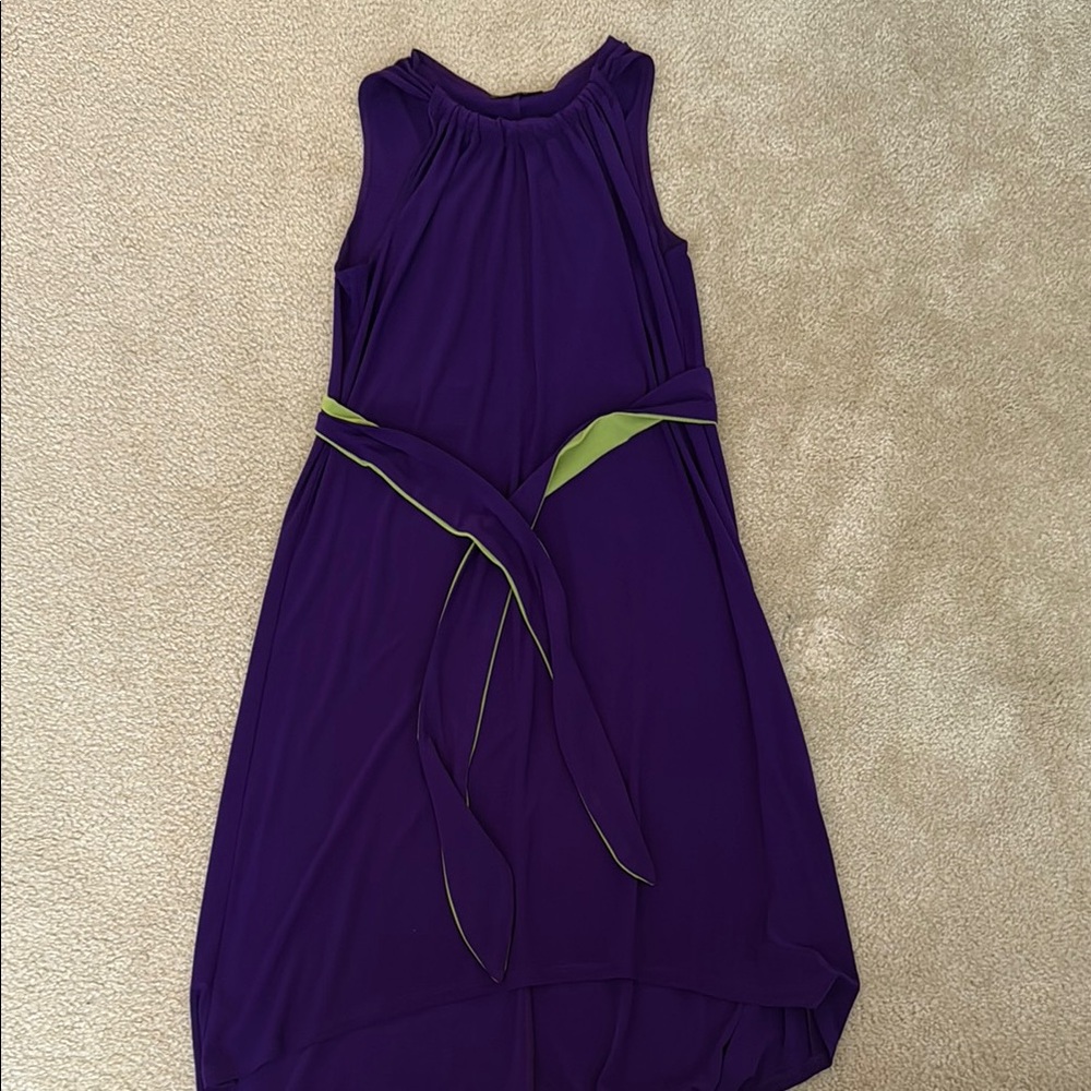 MSK Purple Dress with Lime Green Tie Detail